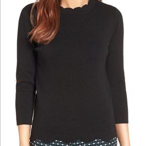 LN $59 Halogen Black Scallop Edge Sweater Sz MED
